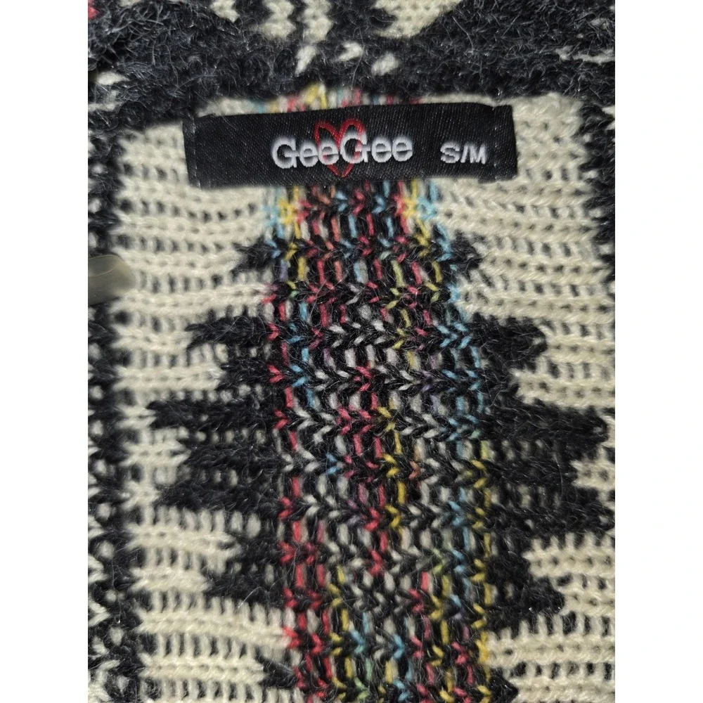 GeeGee Women's S/M Sweater Cardigan Open Front Gray Aztez Western Boho-chic